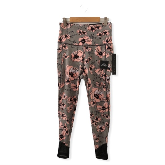 KAY UNGER Pink & Gray Floral Athletic Leggings 7/8 Length, Pockets & Ankle Mesh - Picture 8 of 16